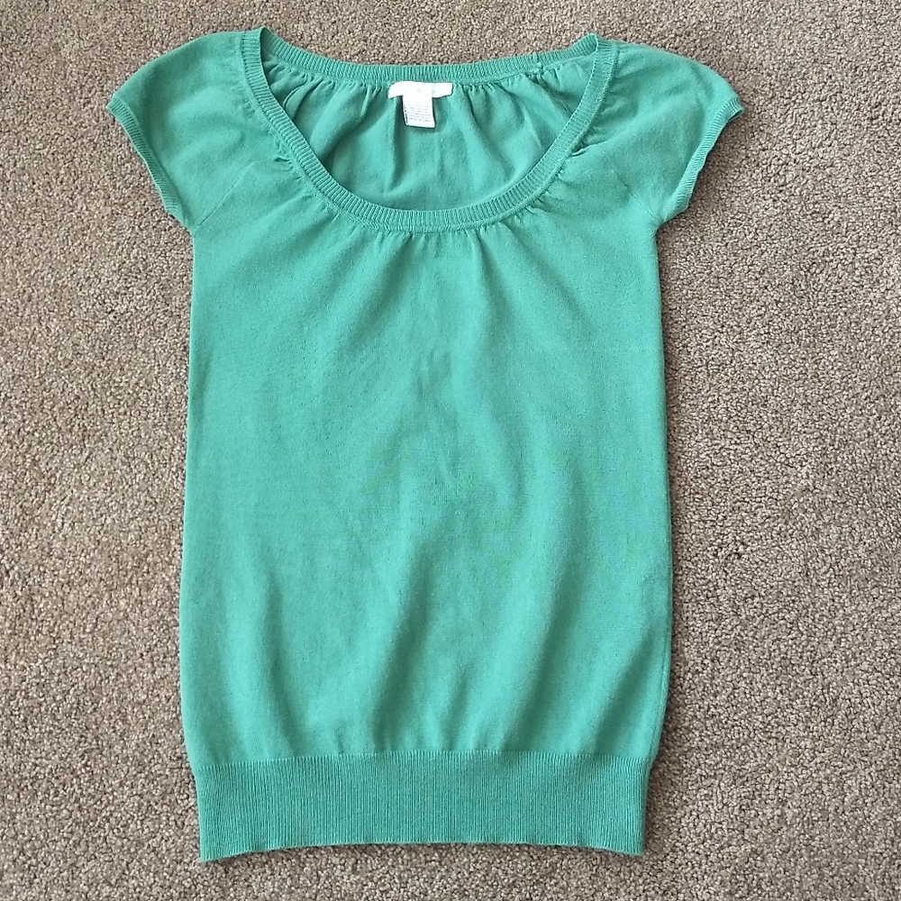 Charlotte‎ Russe Women’s S Sweater Shirt Green Y2K Scoop Neck Cap Sleeve Elastic
